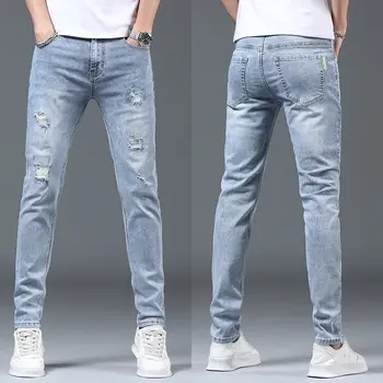 Роскошная летняя дизайнерская Корейская классическая уличная одежда, мужские ковбойские брюки, модные и удобные Мужские джинсы-скинни для бойфренда