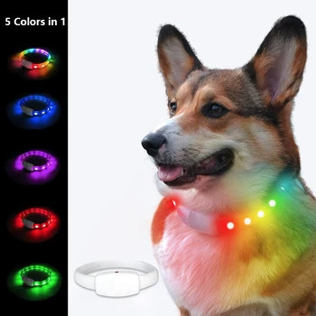 5 цветов в 1 светодиодном ошейнике для собак, перезаряжаемый через USB, режущий радужный ошейник для безопасной видимости при ночной прогулке