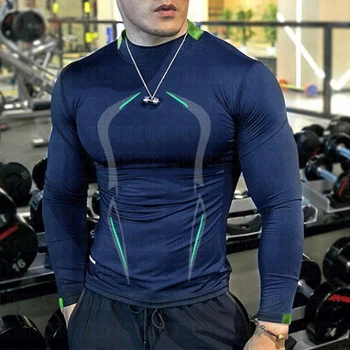 Мужская быстросохнущая тренировочная рубашка для бодибилдинга, компрессионная спортивная футболка с длинным рукавом, топ для фитнеса, футболка для бега, футболка для футбола, спортивная одежда