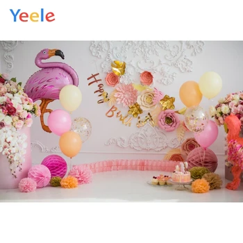 Yeele Flamingo Цветы На День Рождения Торт Воздушные Шары Детские Фотографические Фоны Пользовательские Фоны Для Фотосессий В Фотостудии