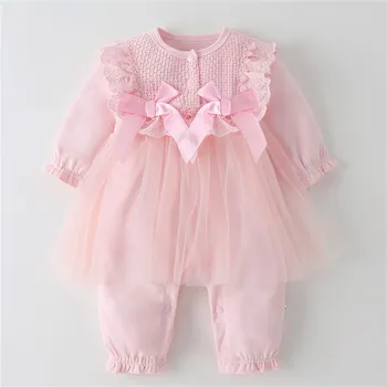 Одежда Для новорожденных девочек, весенне-летний хлопковый детский комбинезон в стиле принцессы из тюля с кружевной вышивкой, комбинезон для младенцев 0-18 месяцев