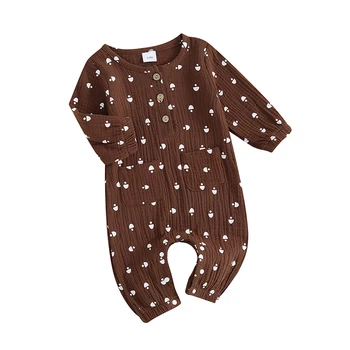 Осенне-зимняя одежда для младенцев, Хлопковые льняные ползунки с грибами для маленьких мальчиков и девочек