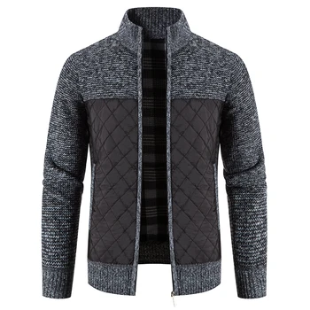 Мужское пальто, флисовый кардиган, Зимний дышащий плотный теплый вязаный свитер с воротником-стойкой, повседневные куртки в стиле пэчворк контрастных цветов