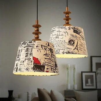 Винтажные светодиодные подвесные светильники для спальни, кабинета, тканевая лампа, барный стол, столовая, Деревянное внутреннее освещение с одной головкой, домашний декор