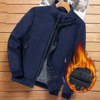 Новые мужские зимние теплые куртки на флисовой подкладке, пальто на молнии с длинным рукавом и воротником-стойкой, куртка, мешковатое пальто, верхняя одежда, топы