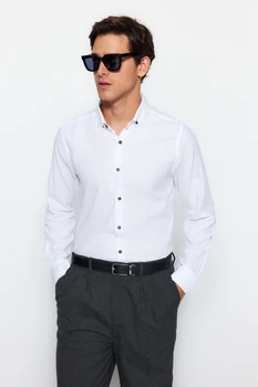 Модная мужская однотонная тонкая рубашка с длинным рукавом