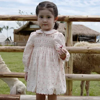 Детская одежда, платье для маленькой девочки во французском стиле, милое платье для девочки с ручной вышивкой, одежда с длинным рукавом