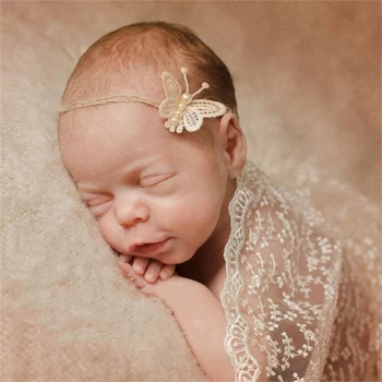 Реквизит для фотосессии для подарка для душа для маленькой девочки, реквизит для фотосессии новорожденных, повязка на голову с жемчужной бабочкой, головные уборы для фотосъемки младенцев