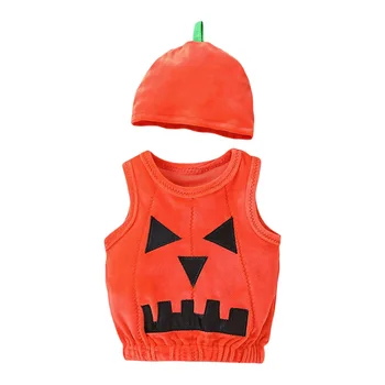 Одежда Для малышей Жилет и кепка с мультяшными рисунками на Хэллоуин, топы без рукавов с круглым вырезом, шляпа для девочек и мальчиков 0-24 месяцев