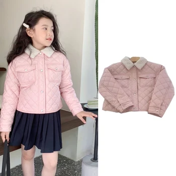 Детская толстая куртка, зима-весна, фирменный дизайн, теплое хлопковое розовое пальто для девочек, верхняя одежда, топы, одежда