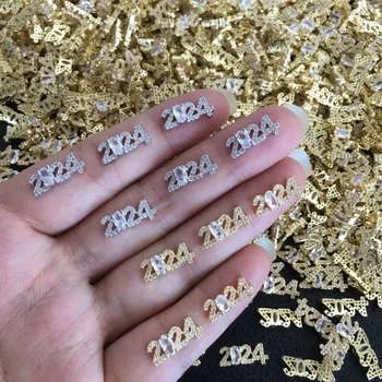 10 шт. 3D Роскошные подвески для ногтей с номером 2024, Блестящие стразы из сплава алмазов, элементы для дизайна ногтей, аксессуары для маникюра, аксессуары