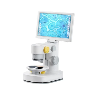 Биологический микроскоп для детей 1600X с 9-дюймовым сенсорным экраном IPS, измерение и редактирование, тройная камера 1080P, набор слайдов