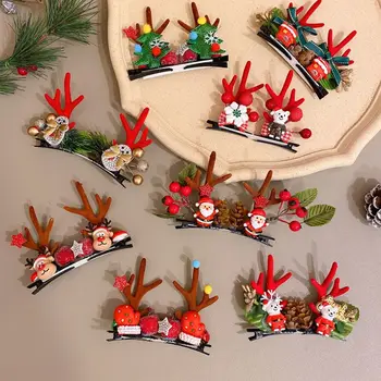 Рождественская заколка с бантом, Рождественский декор, Санта-Клаус, Детская заколка для волос с оленьими рогами, Детские подарки, Плюшевая заколка для волос в виде снежинки