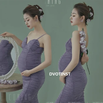 Dvotinst Женский реквизит для фотосъемки Фиолетовые Драпированные Элегантные платья для беременных на бретелях Платье для беременных Студийная съемка Реквизит для фотосъемки