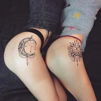 Водонепроницаемая временная татуировка наклейка сексуальная Луна Солнце поддельная татуировка флэш тату тату татуаж Наклейки на бедро ногу шею для девушек женщин