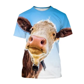 Мужская футболка с 3D-принтом забавной коровы и животных, популярная уличная футболка Harajuku с короткими рукавами, уличная футболка оверсайз, мужская детская одежда