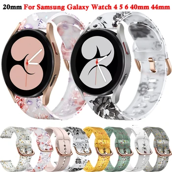 20 мм Цветочный Ремешок Для Samsung Galaxy Watch 4 6 5 40 мм 44 мм Ремешок Watch5 Pro/Classic 47 мм 43 мм/Active 2 Прозрачный Силиконовый Ремешок