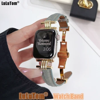 Ретро Высококачественный Золотой Браслет для Apple Watch Band 9 8 Ultra 2 49 мм 7 SE 6 5 41 мм 45 мм 38 мм 42 мм 44 40 мм Ремешок Кожаные Браслеты