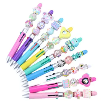 Четырехцветная шариковая ручка с бисером своими руками, милые ручки с бисером, мультяшная 4-цветная выдвижная ручка-роллер для студентов, школьный подарок