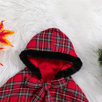 Рождественские Наряды для маленьких девочек, платье с расклешенными рукавами, шаль с лацканами, Одежда Санта-Клауса, красное платье с бантом для младенцев и плащ с капюшоном