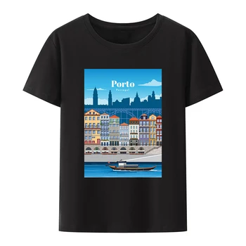 Порто Португалия, пейзажи для путешествий, хлопковая футболка с аниме, памятные футболки в стиле комиксов, повседневная футболка Camisa, топы Y2k