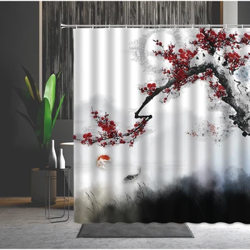 2023, занавеска для душа в китайском стиле с цветочным и птичьим пейзажем, украшение ванной комнаты, водонепроницаемая занавеска для душа, ширма для ванны