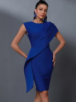 Синее бандажное платье, женское элегантное вечернее платье, облегающее платье с рюшами, сексуальные вечерние наряды для клуба на День рождения, лето 2023