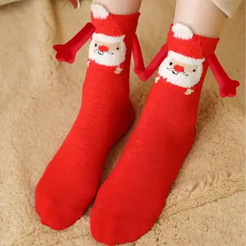 1 пара Рождественских магнитных носков для женщин и мужчин, пара Забавных мультяшных глазок, Рука об руку, Средняя трубка, Новые носки из чистого хлопка