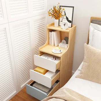 Деревянная мини-прикроватная тумбочка с роскошным выдвижным ящиком тумбочки для гостиной Современная простота Узкие тумбочки для хранения домашней мебели