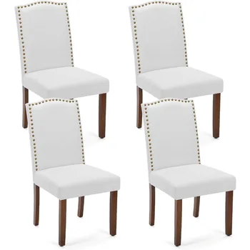 Набор обеденных стульев из 4 предметов, тканевый обеденный стул, обитый стул Parsons с отделкой в виде шипов и деревянными ножками, серый