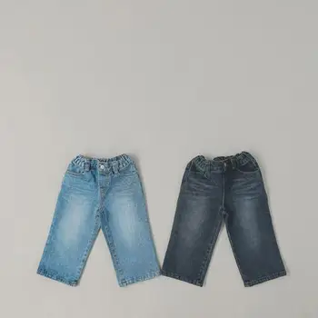 2023, осенние новые детские джинсовые брюки, винтажные джинсы для маленьких девочек, милые повседневные брюки для мальчиков, модная детская джинсовая одежда