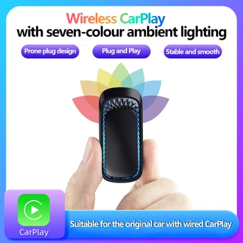 Беспроводной адаптер CarPlay с 7-цветной Подсветкой для Оригинального заводского автомобиля с Проводным Подключением CarPlay Play BT5.0 WiFi Онлайн-Обновление