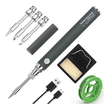 Комплект беспроводного паяльника, ручка для пайки с регулируемой температурой, Перезаряжаемый черный электронный сварочный инструмент, ручка с 3 наконечниками