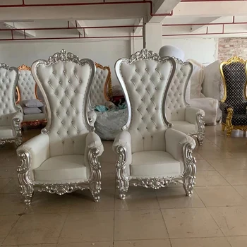 Оптовая продажа элегантных королевских тронов короля и королевы, стульев для жениха и невесты, серебро