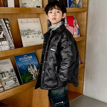 2023 Корейский зимний Детский пуховик для мальчиков, утепленное однобортное спортивное пальто для мальчиков, Школьная зимняя теплая пуховая куртка