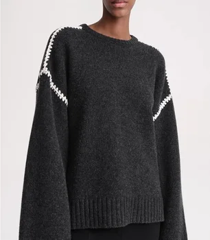 Totem* Осенне-зимний женский пуловер, шерстяной однотонный свитер с круглым вырезом и длинным рукавом, повседневный свитер больших размеров, высокое качество
