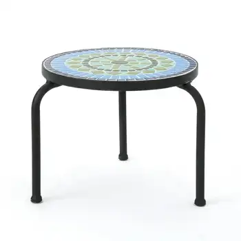 Уличный столик из керамической плитки с железной рамой, стул из синей и зеленой фанеры, стул для обеденного стола, настольный стул для обедов на открытом воздухе c