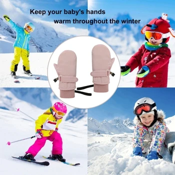 Теплые Зимние лыжные перчатки для малышей на шнурке, варежки для холодной погоды, утепленные зимние перчатки для мальчиков и девочек с флисовой подкладкой,
