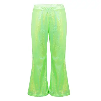 Детские костюмы в стиле джаз-хип-хоп для девочек, футболки с металлическим принтом, топы, флуоресцентно-зеленые брюки, детская одежда для выступлений и рейва.