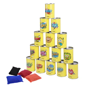 Игровой набор iBaseToy Bean Bag Can Toss для вечеринок, игра в жестяные банки для детских дней рождения, 15 жестяных банок и 4 мешка для фасоли