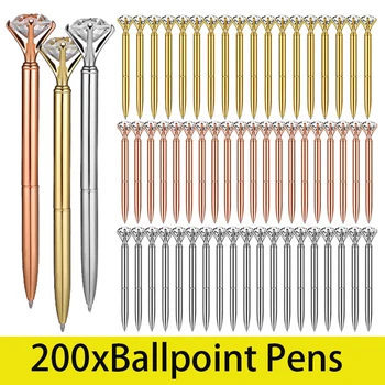 200шт алмазных ручек, шариковая ручка со стразами для женщин, металлическая шариковая ручка с черными чернилами, Офисные школьные принадлежности