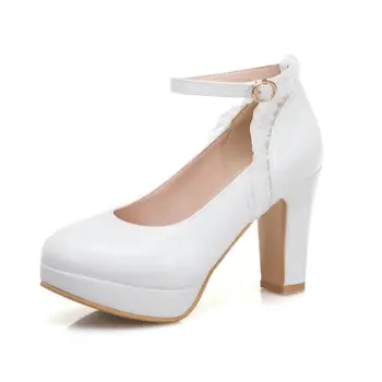 Размер 34-43 Туфли на платформе на высоком каблуке 8 см, Розовые свадебные туфли невесты на каблуке, Белые Свадебные туфли