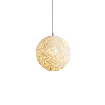 Люстра из белого бамбука, ротанга и джута С шариками Для индивидуального творчества Сферический ротанговый абажур-гнездо