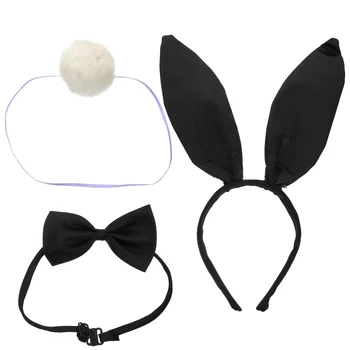 1 Комплект повязка на голову с заячьими ушками, аксессуары для костюма кролика, лента для волос с заячьими ушками, галстук-бабочка в виде хвоста, набор для детей и взрослых (черный)