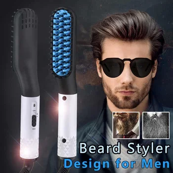 Многофункциональная мужская расческа для бороды с электрическим подогревом, портативная расческа для укладки бороды и волос, цельная прямая расческа для волос для людей