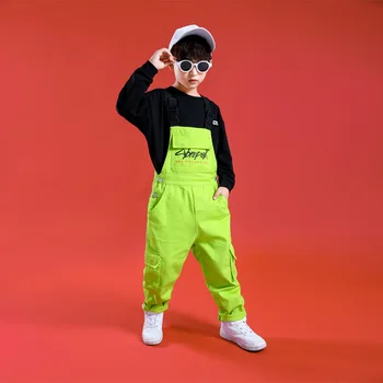 Детский комбинезон, брюки, детская уличная одежда для танцев в стиле хип-хоп для мальчиков и девочек, сценическое шоу, Свободный повседневный комбинезон с нагрудником и штанами