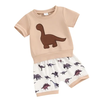 Одежда С динозаврами для маленьких мальчиков, летняя одежда, футболка с короткими рукавами для младенцев, топ и шорты для бега трусцой, комплект из 2 предметов