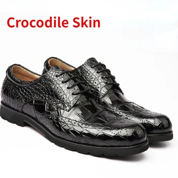 Мужские модельные туфли ручной работы из крокодиловой кожи, Свадебные дерби из натуральной кожи, Роскошные Деловые строгие кожаные туфли с резьбой