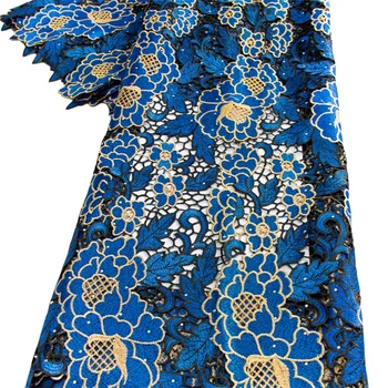 Африканская Нигерийская гипюровая кружевная ткань с камнями, Высококачественная тюлевая сетка с вышивкой, кружевной материал для роскошной вечеринки F3479