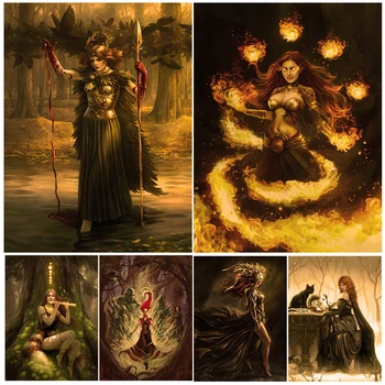 Огненный Маг, Покровитель Леса, Кровавая Ведьма Винтажное Настенное Искусство Печать На Холсте Колдовство Змеи Ведьма Художественный Плакат Принт Декор